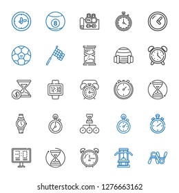 stopwatch icons set. Collection of stopwatch with exercise, gym, alarm clock, hourglass, scoreboard, stopclock, watch, sport, racing, football. Editable and scalable stopwatch icons.