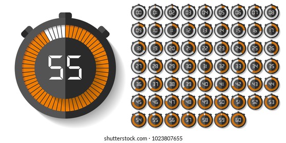 Stopwatch icons set in flat style, timers on white background. Sport clock. Vector design element for you business project
