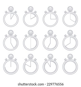 Stopwatch icons set on white background. Line style. Vector illustration