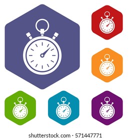 Stopwatch icons set rhombus in different colors isolated on white background