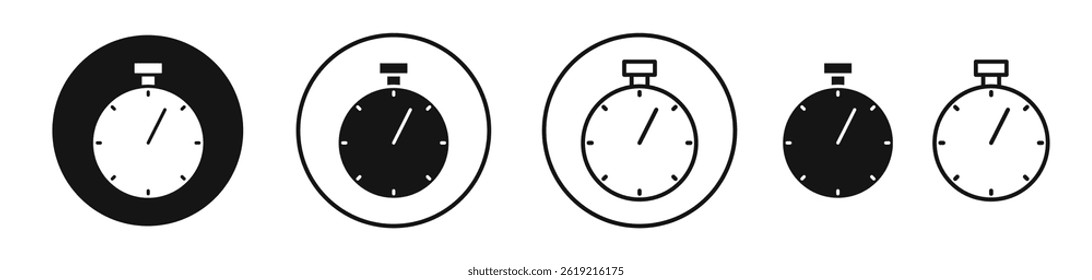 Stopwatch icons set in solid black and stroke line style