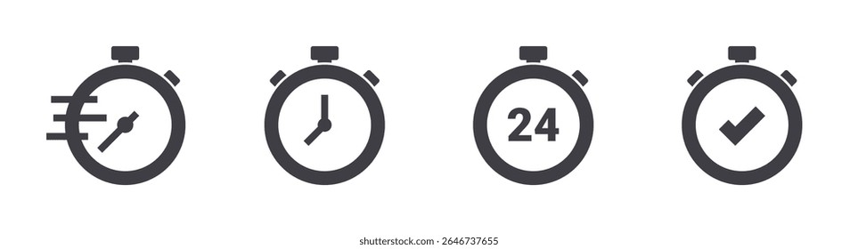Stopwatch icons set. Solid web icons. Vector illustration