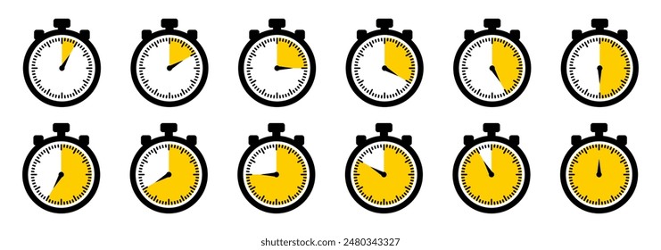 Stopwatch icons. Set of timer clock icons. Stopwatch timer collection