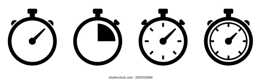 Stopwatch icons set. Timer symbol. Outline stopwatch icon. Alarm pictogram.