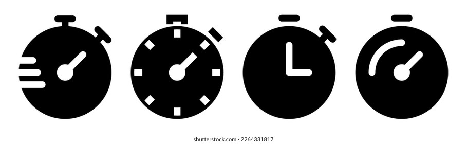 Stopwatch icons set. Timer symbol. Glyph stopwatch icon. Alarm pictogram in black