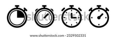 Stopwatch icons set. Timer symbol. Outline stopwatch icon. Alarm pictogram. Transparent stopwatch in line. Timer icon in vector