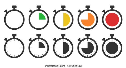 stopwatch icons set, timer symbols vector flat design