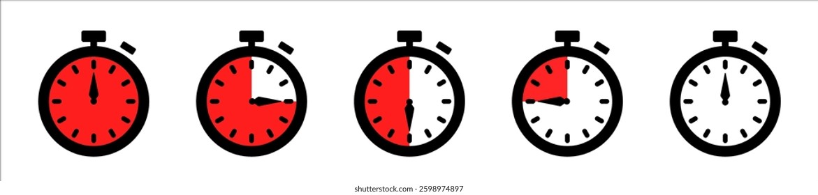 Stopwatch icons set. Timer symbols. Set icons sandglass. Timer clock flat icons. Time management. Timer icons