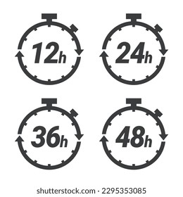 Stopwatch icons set. stopwatch set vector. 12, 24, 36 and 48 hours icon. 24 hours icon vector.  Flat Vector illustration.