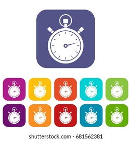 Stopwatch icons set vector illustration in flat style in colors red, blue, green, and other