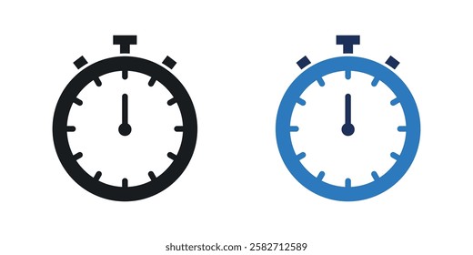 Stopwatch icons set vectors black and colored style