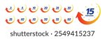 Stopwatch icons. Time counter with dial. Countdown timer showing minutes, for deadline, sport measurement and label cooking time. Flat vector icons set isolated on white background.