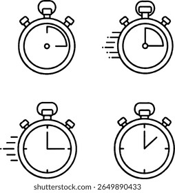 Stopwatch Icons Time Management, Speed, and Efficiency Illustrations