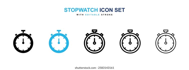 Stopwatch icons vector collection in black and blue colors on white background