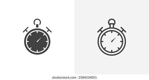 Stopwatch icons vectors illustrations in black fill and liner versions