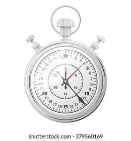 Stopwatch isolated on white background. Mechanical timer for measuring amount of time. Vector illustration