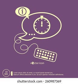Stopwatch and keyboard design elements. Line icons for application development, web page coding and programming, creative process