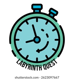 Stopwatch labyrinth quest icon. Outline stopwatch labyrinth quest vector icon color flat isolated