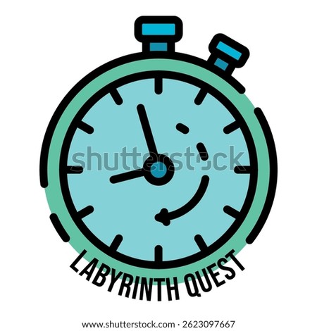 Stopwatch labyrinth quest icon. Outline stopwatch labyrinth quest vector icon color flat isolated