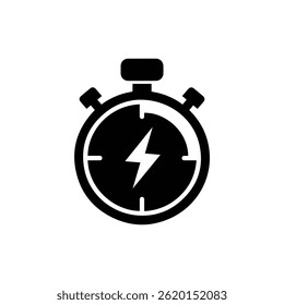 Stopwatch with Lightning Bolt Center Black Filled Icon