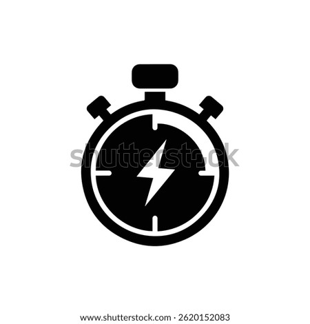 Stopwatch with Lightning Bolt Center Black Filled Icon