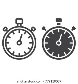 Stopwatch line and glyph icon, fitness and sport, timer sign vector graphics, a linear pattern on a white background, eps 10.