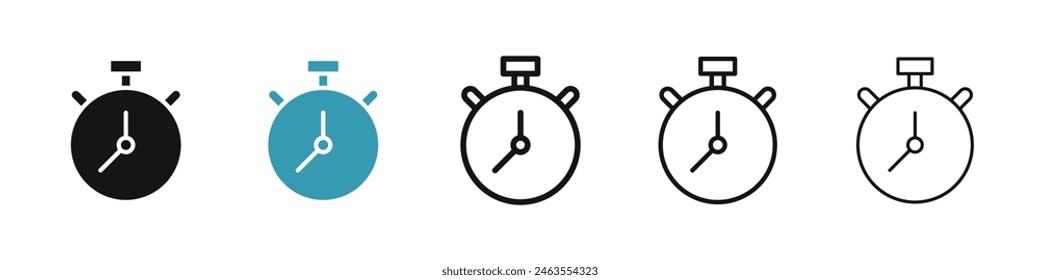 Stoppuhrzeilensymbol gesetzt. Schnellstart-Chronometer-Vektorgrafik-Symbol. Timer-Zähler-Symbol. Countdown-Piktogramm. Schnelllieferzeichen für UI-Designs.