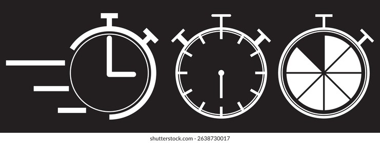 Stopwatch line icon set. quick start chronometer vector icon. timer counter White icon. countdown pictogram. fast rapid delivery sign for UI designs on Transparent Background. EPS 10.