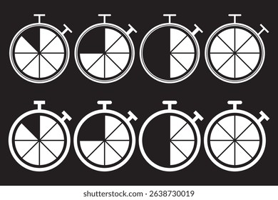 Stopwatch line icon set. quick start chronometer vector icon. timer counter White icon. countdown pictogram. fast rapid delivery sign for UI designs on Transparent Background. EPS 10.