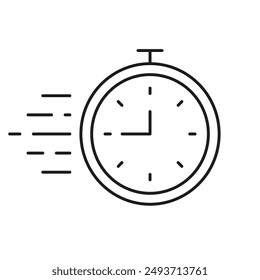 Stoppuhrzeilensymbol, Zeitmanagement und Effizienz bei Aufgaben und Aktivitäten. Outline-Symbol für Sport-, Fitness- und Produktivitätsanwendungen. Isolierte Vektorillustration.