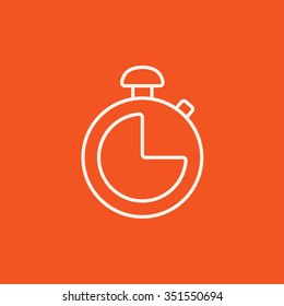 Icono de línea Stopwatch para web, móvil e infografía. Icono blanco vector aislado en fondo rojo.