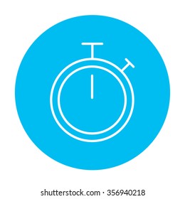 Stopwatch line icon for web, mobile and infographics. Vector white icon on the light blue circle isolated on white background.