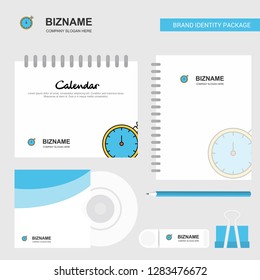 Stopwatch  Logo, Calendar Template, CD Cover, Diary and USB Brand Stationary Package Design Vector Template
