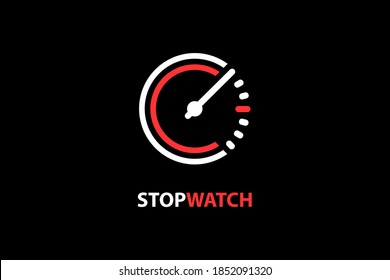 Stopwatch logo design concept template, letter C shape line art style, countdown vector icon and symbol, isolated on black background.