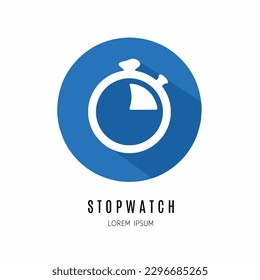 Logo de Stopwatch. Ilustración de cronómetro en plano. Vector de material.