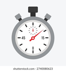 Stopwatch with marked seconds and a red hand at the center