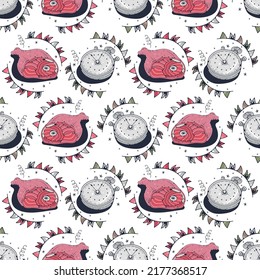 Paro y carne. Patrón sin brillo en un fondo blanco. Ilustración vectorial de corte.