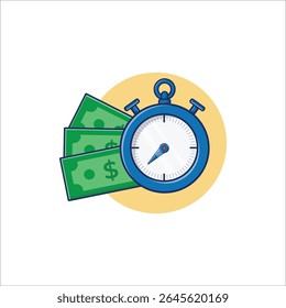 Stopwatch with Money Vector Illustration. Time Is Money Concept Design