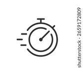 Stopwatch with motion lines, linear icon. Fast timing, urgency, and quick response. Line with editable stroke.