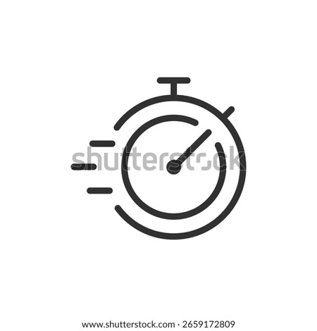 Stopwatch with motion lines, linear icon. Fast timing, urgency, and quick response. Line with editable stroke.