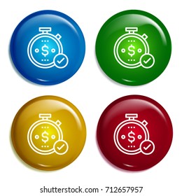 Stopwatch multi color gradient glossy badge icon set. Realistic shiny badge icon or logo mockup