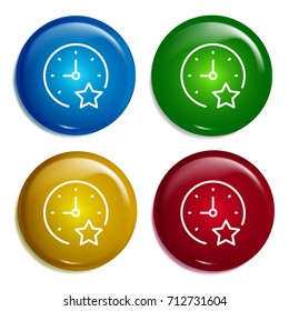 Stopwatch multi color gradient glossy badge icon set. Realistic shiny badge icon or logo mockup