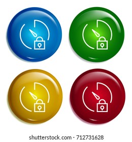 Stopwatch multi color gradient glossy badge icon set. Realistic shiny badge icon or logo mockup