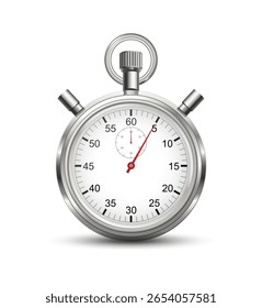 Cronômetro. Cronômetro multifunções para esportes. Símbolo de tempo preciso, isolado no fundo branco.