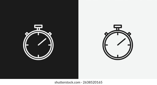 Stopwatch on Black and White Backgrounds, Representing Time Measurement or Sports, White Outline Icon