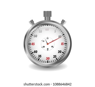 Stopwatch on White Background, Isolated, Hand Drawn Photo Realistic 3D Vector Illustration