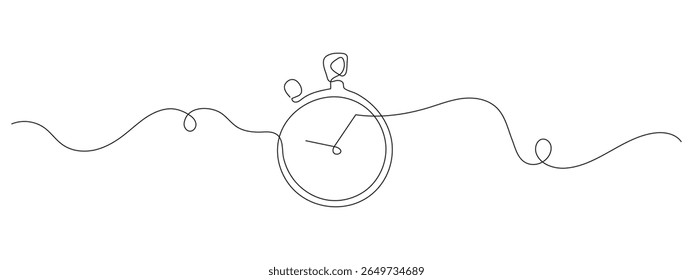 Stopwatch in one continuous line drawing style. Minimalist timer icon for sport, productivity, or countdown concepts. Hand drawn vector illustration. Isolated on white background.