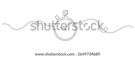 Stopwatch in one continuous line drawing style. Minimalist timer icon for sport, productivity, or countdown concepts. Hand drawn vector illustration. Isolated on white background.