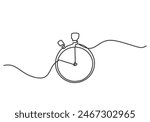 Stopwatch in one continuous single line art drawing style isolated on white background.