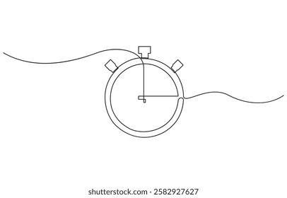 Stopwatch in one continuous single line art drawing, Clock continuous line vector illustration Ttme line drawn illustration.